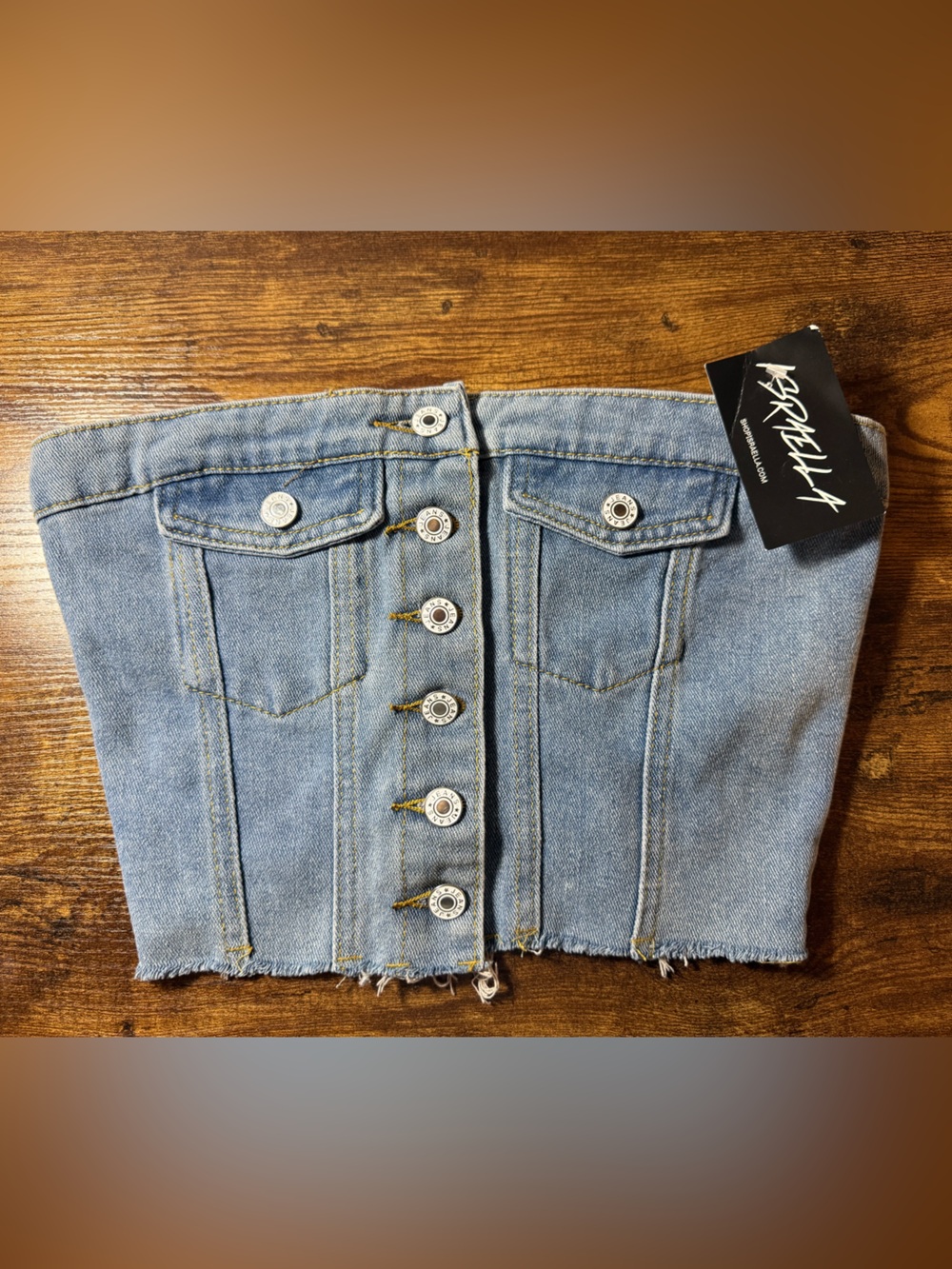 NEW with tags. Light Blue Denim Strapless Corset Top. XS.